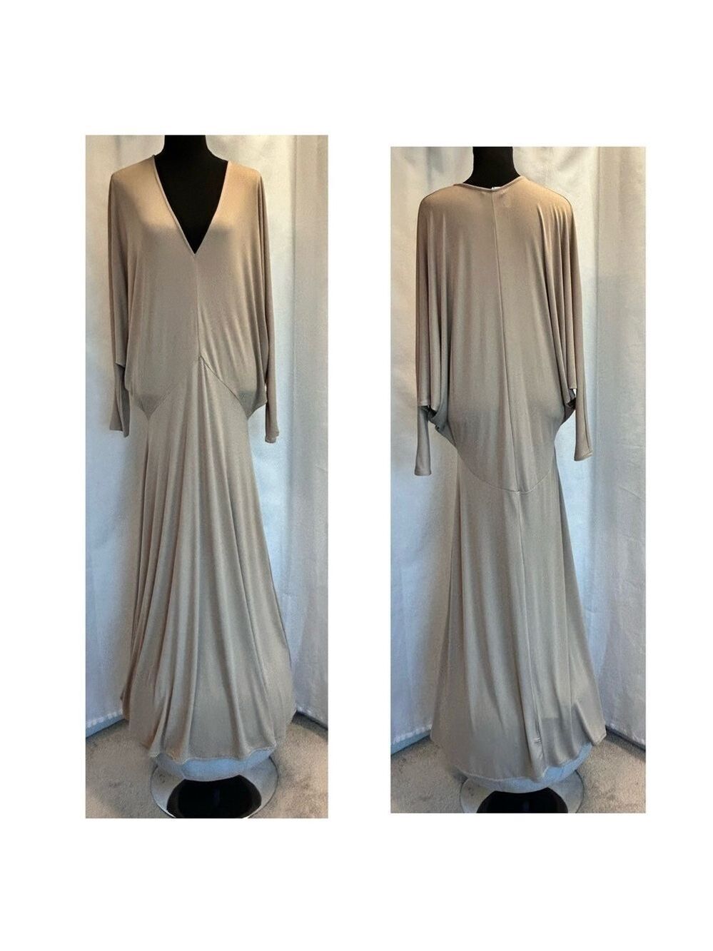 Zara Beige tan brown natural bat wing sleeve Maxi Dress Size S